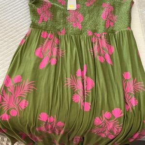 Boden Green and Pink Floral Midi Dress